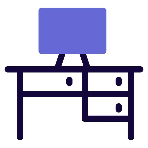 Multiple Drawer Desk Used Computer — Stock Vector