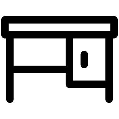 Ayakları ve dolabı olan bir ofis masası.