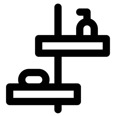 Gerekli şeyleri saklamak için banyoya monte edilmiş raf..