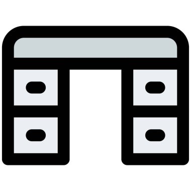 Birden fazla çekmecesi olan büyük boy bir masa.