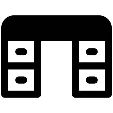 Birden fazla çekmecesi olan büyük boy bir masa.