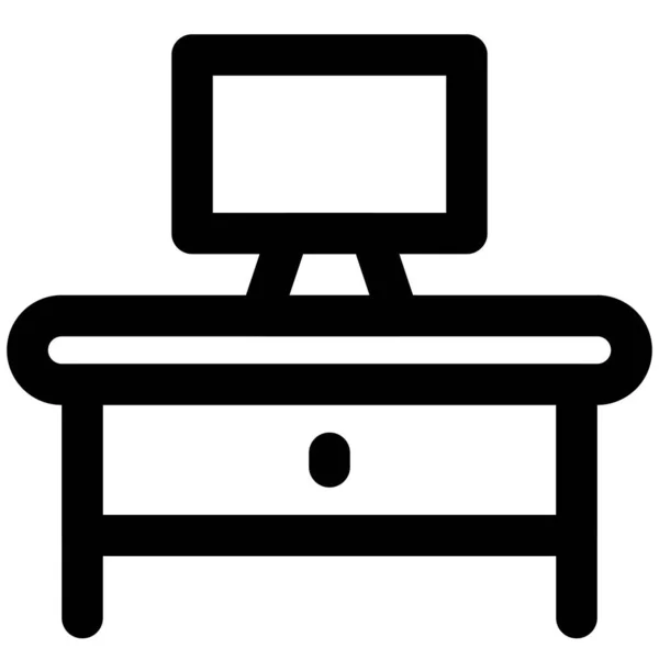 木製机の上のコンピュータワークステーションのセットアップ — ストックベクタ