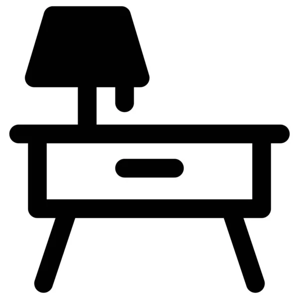Kleiner Nachttisch Aus Holz Mit Schirmlampe — Stockvektor