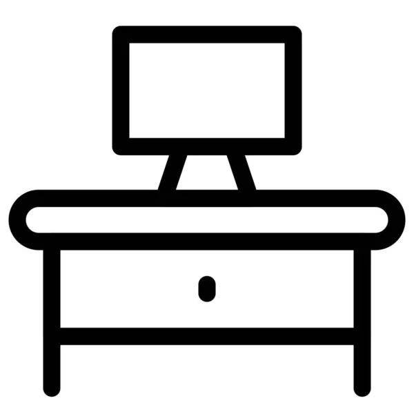 木製机の上のコンピュータワークステーションのセットアップ — ストックベクタ