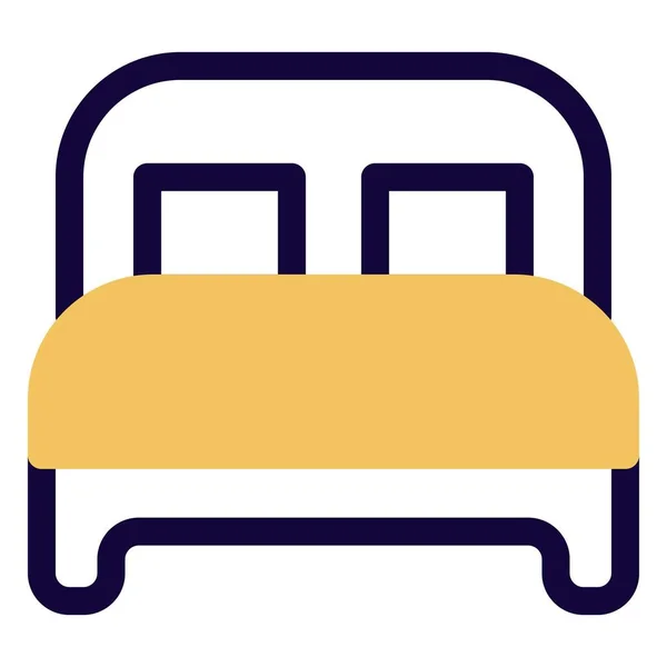 Yastıklı Yatak Başlıklı Tahtadan Bir Yatak — Stok Vektör