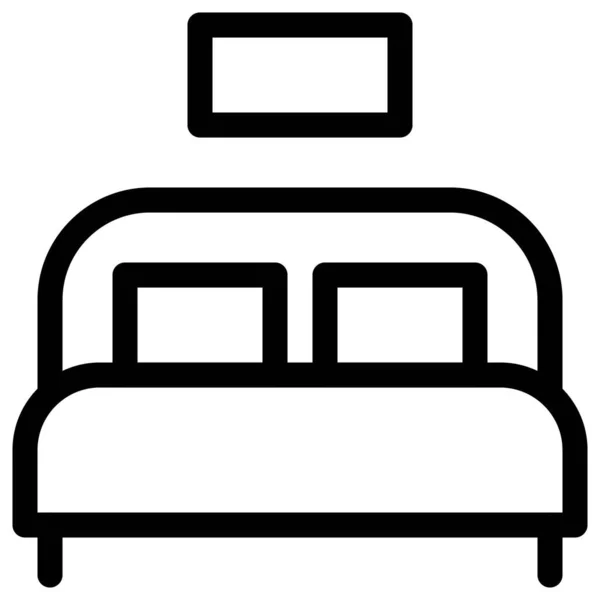 Удобная Двуспальная Кровать Постельным Бельем Номера — стоковый вектор
