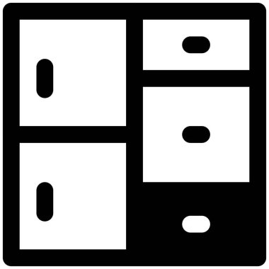 Depolama için çeşitli dolaplar içeren metal dolap