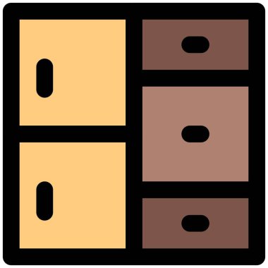 Depolama için çeşitli dolaplar içeren metal dolap