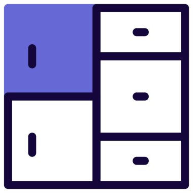 Depolama için çeşitli dolaplar içeren metal dolap