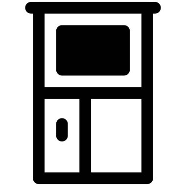 Dekor olarak tutulan uzun tahta dolap.