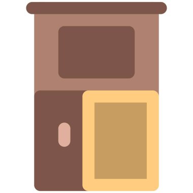 Dekor olarak tutulan uzun tahta dolap.