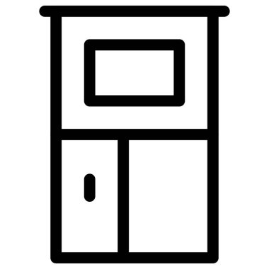 Dekor olarak tutulan uzun tahta dolap.