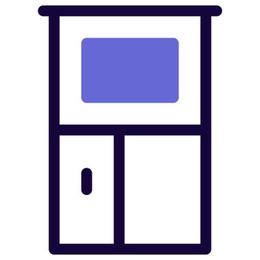 Dekor olarak tutulan uzun tahta dolap.