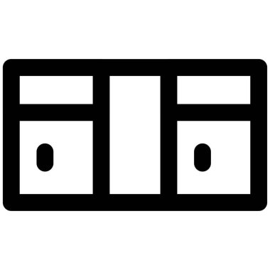 Geniş bir gardırobu ve büyük bir tezgahı var.