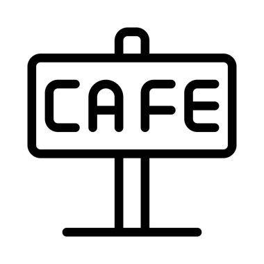 Afiş standı olan bir kafe reklamı.