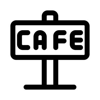 Afiş standı olan bir kafe reklamı.