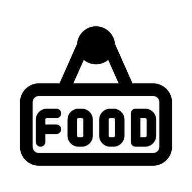 Asılı bir tabela üzerinde yazılı yiyecek.