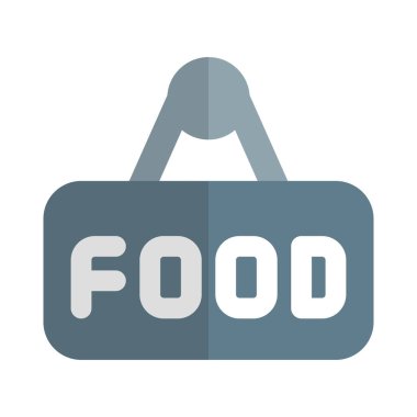 Asılı bir tabela üzerinde yazılı yiyecek.