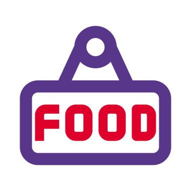 Asılı bir tabela üzerinde yazılı yiyecek.