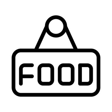 Asılı bir tabela üzerinde yazılı yiyecek.