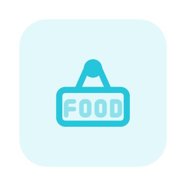 Asılı bir tabela üzerinde yazılı yiyecek.