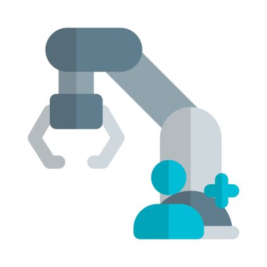 İşçi endüstriyel tesisler için robot kol kullanıyor..