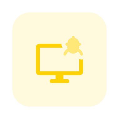 İşçi üretim sürecini izlemek için bilgisayar kullandı.