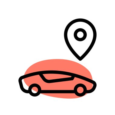 Haritaları ve konumu olan modern araba beyaz arka planda izole edilmiş.