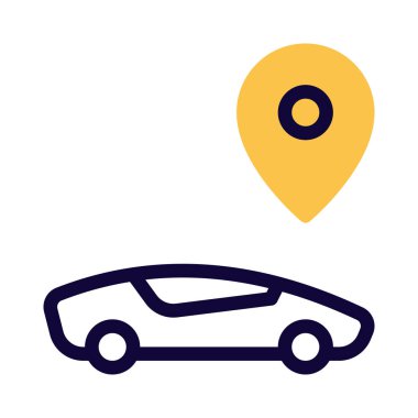 Haritaları ve konumu olan modern araba beyaz arka planda izole edilmiş.