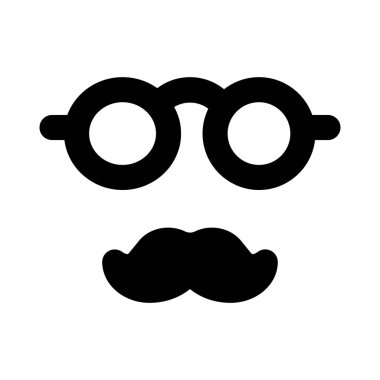 Yuvarlak şekilli gözlük, beyaz arka planda izole edilmiş bıyıklı.