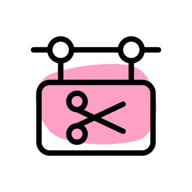 Beyaz bir arkaplanda izole edilmiş makas logosu olan berber tabelası tahtası