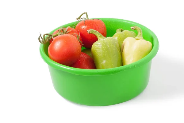 Bowl Vegetables Isolated White Clipping Path — Stock Photo, Image