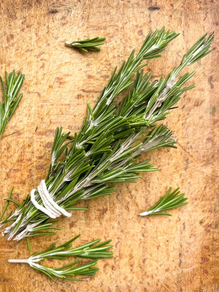 Bunches Fresh Rosemary Wooden Table — Stock Photo, Image