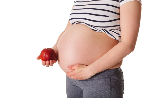 Zdrowe Odżywianie Dieta Podczas Ciąży Kobieta Ciąży Stojąca Trzymająca Czerwone — Zdjęcie stockowe