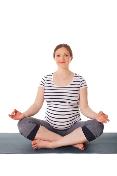 Hamilelik Yogası Hamile Kadın Asana Sukhasana Yapıyor Çene Mudra Ile — Stok fotoğraf