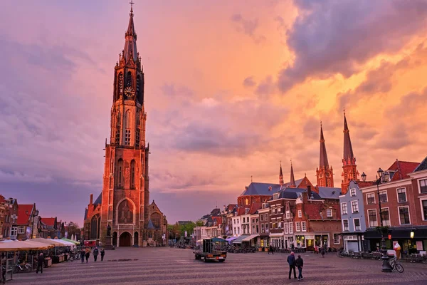 Nieuwe Kerk Nowy Kościół Protestancki Rynku Delft Markt Dramatycznym Niebem — Zdjęcie stockowe