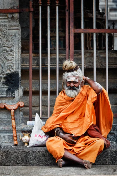 Tiruvanamallai India Ιανουαριου 2010 Sadhu Θρησκευτικό Ασκητικό Άγιο Πρόσωπο Στον — Φωτογραφία Αρχείου
