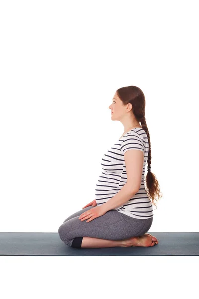 Pregnancy Yoga Exercise Pregnant Woman Doing Yoga Asana Virasana Hero — Stock Photo, Image