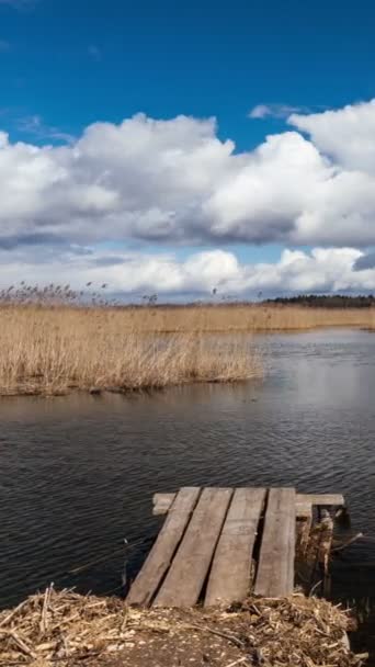 Zeitraffer Des Braslaw Sees Dryaviaty Weißrussland Mit Seebrücke Und Wolken — Stockvideo