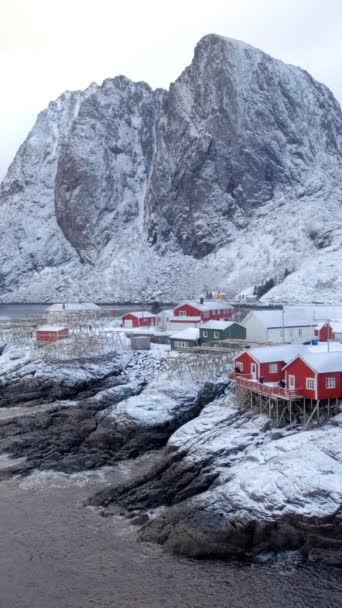 노르웨이 전통적 어촌이다 겨울에 — 비디오