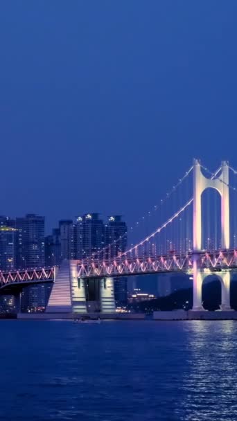 Gwangan Bridge Verlicht Nachts Busan Zuid Korea — Stockvideo
