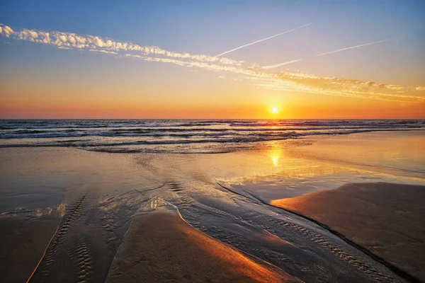 Atlantský Oceán Západ Slunce Vlnami Pláži Fonte Telha Costa Caparica — Stock fotografie