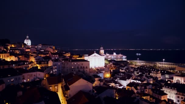 Blick Auf Lissabon Vom Touristischen Aussichtspunkt Miradouro Santa Luzia Auf — Stockvideo