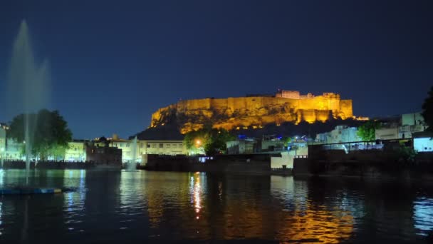 Vue Nuit Ville Jodhpur Vue Sur Lac Fort Mehrangarh Rajasthan — Video