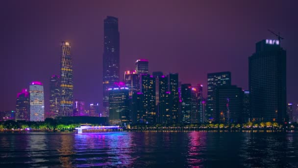 Horizonte Paisagem Urbana Guangzhou Sobre Rio Pearl Com Barco Turístico — Vídeo de Stock