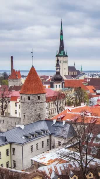 Timlapse Van Luchtfoto Van Tallinn Middeleeuwse Oude Stad Dag Met — Stockvideo