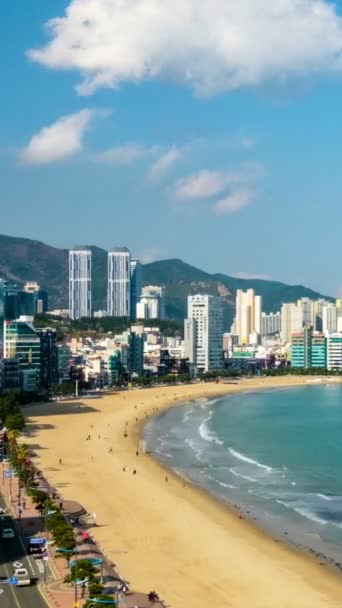 Gwangalli Beach Busan Zeitraffer Mit Panorama Schwenk Südkorea Luftaufnahme — Stockvideo