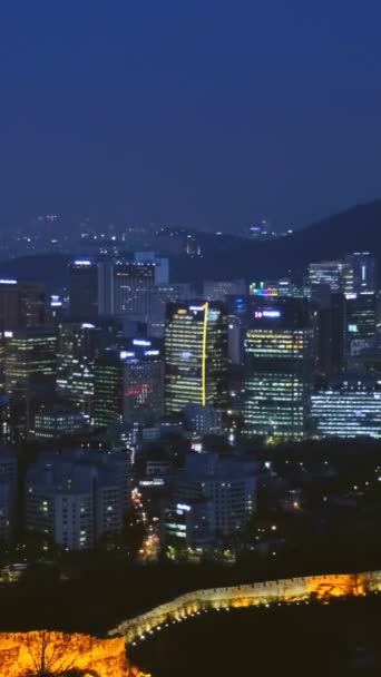Seoel Centrum Stadsgezicht Namsan Seoel Tower Verlichte Vestingmuur Seoul Zuid — Stockvideo