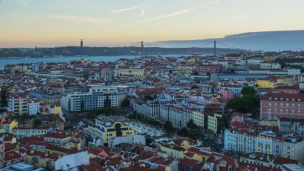Dag Till Natt Lissabon Berömda Utsikt Från Miradouro Senhora Monte — Stockvideo