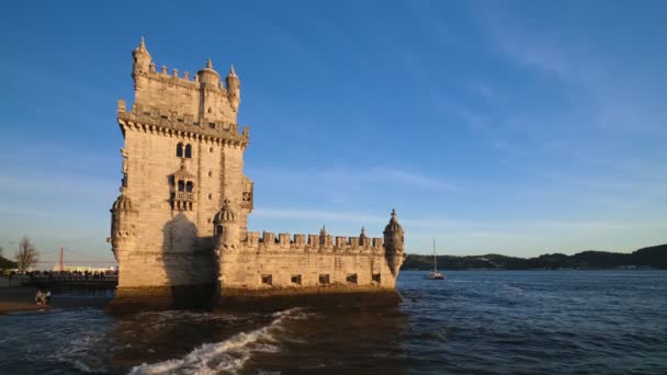 Belem Tower Tower Vincent Famous Tourist Landmark Lisboa Tourism Attraction — Stock Video
